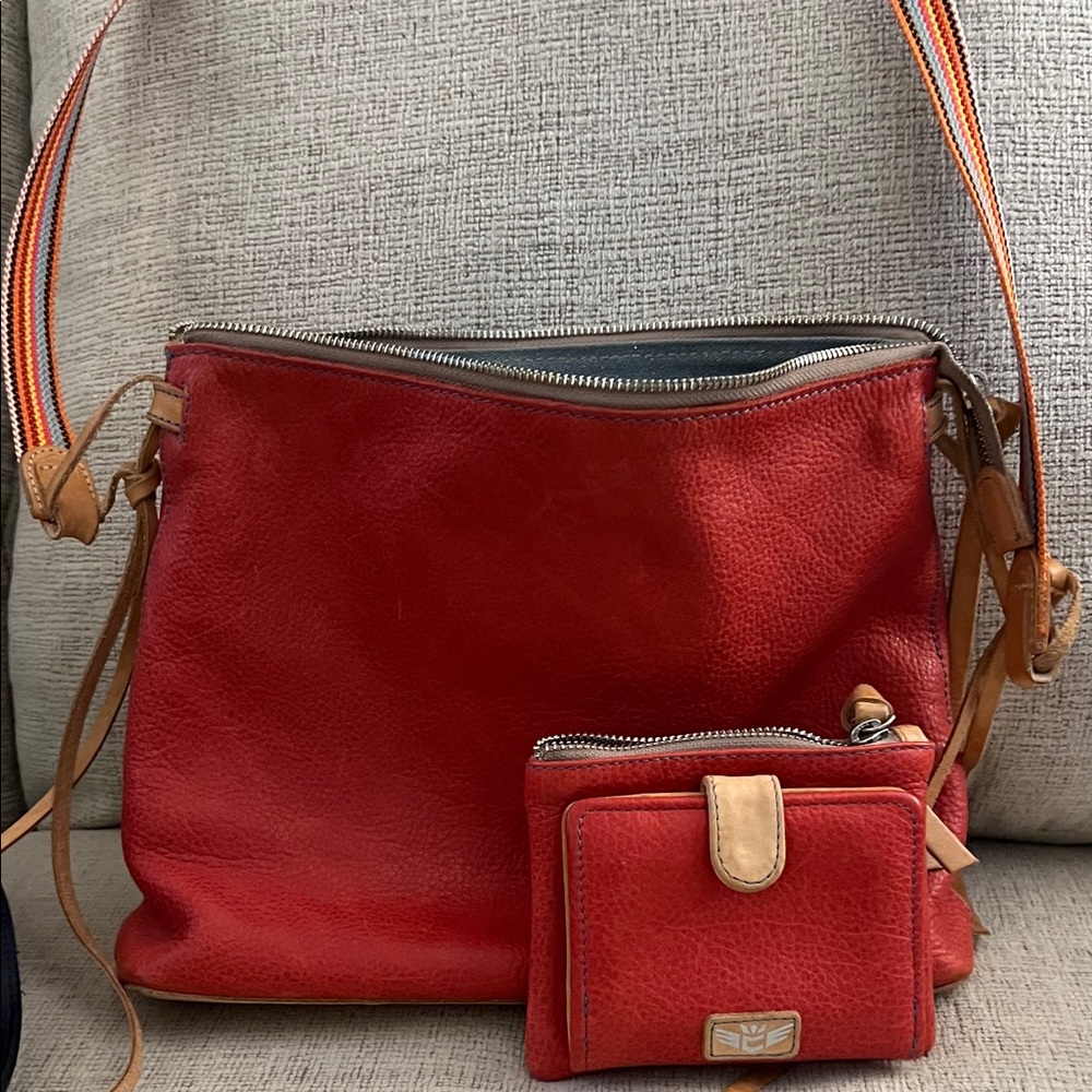 Consuela Coral Leather Shoulder Bag and Wallet Set. Like new!